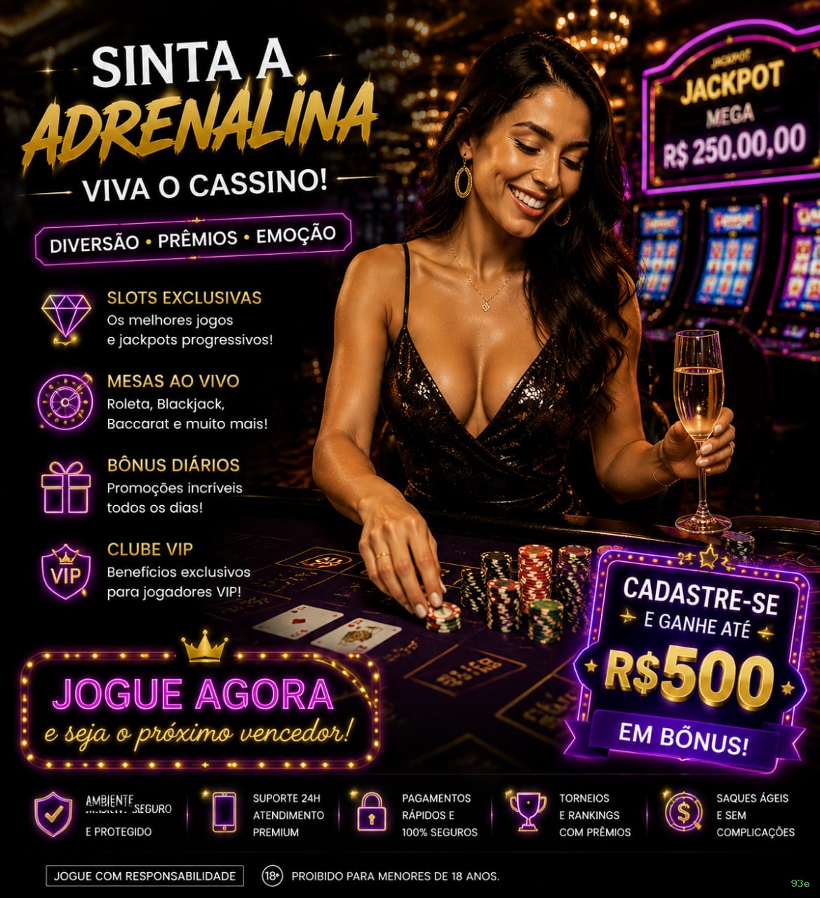 Imagem promocional da 93e mostrando a plataforma e suas vantagens